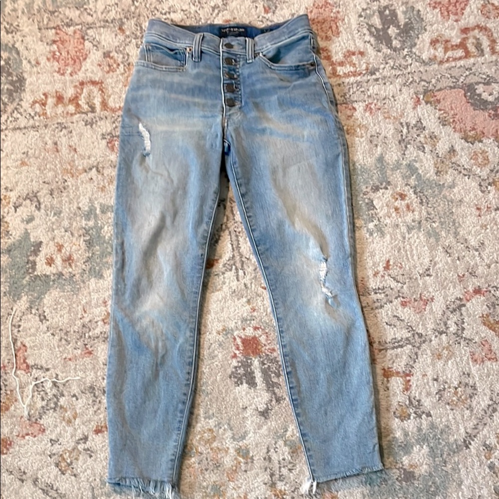 Button fly lucky brand jeans, size 4/27, high rise crop Bridgette